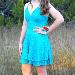 Honey and Rosie Teal Lace Coctail dress